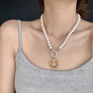 VILZSTUDIOS Rhinestone Smile Face Choker Pendant Necklace