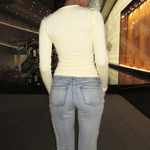 VILZSTUDIOS Slim Lace Splice V-Neck Tops