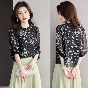 VILZSTUDIOS Lightweight Western Style Chiffon Blouse