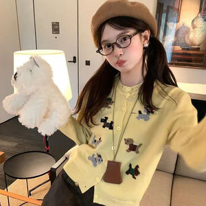 VILZSTUDIOS Soft Knitted Dog Embroidered Cardigan