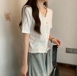 VILZSTUDIOS Elegant Summer V Neck Solid T-Shirt