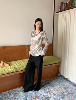 VILZSTUDIOS Ink Wash Gilded Droopy Collar Top