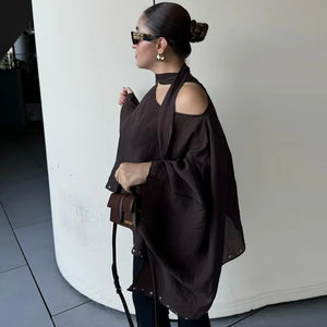 VILZSTUDIOS Elegant Brown Sheer Poncho