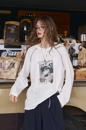 VILZSTUDIOS Casual Bunny Girl Print Long Sleeve Top