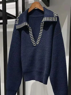 VILZSTUDIOS Diamond Bead Decorated Knit Sweater