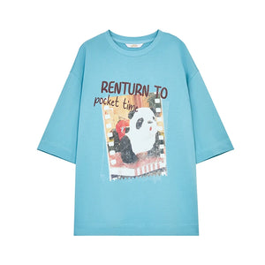 VILZSTUDIOS Panda Print Loose Short Sleeved T-Shirt