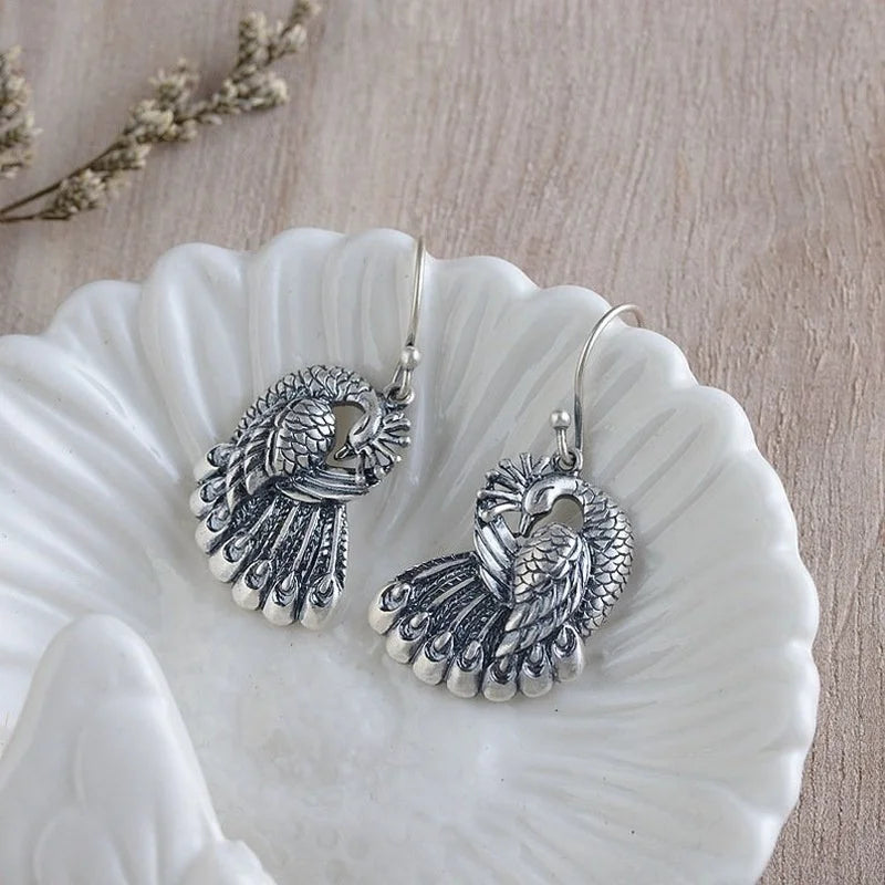 VILZSTUDIOS Handmade Vintage Metal Peacock Dangle Earring