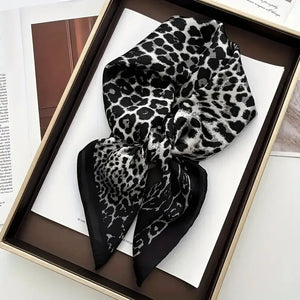 VILZSTUDIOS 70*70cm Leopard Green Brown Silk Scarf Women Simulated Silk Fresh and Elegant Versatile Headwear Clothing Bags and Square Scarf