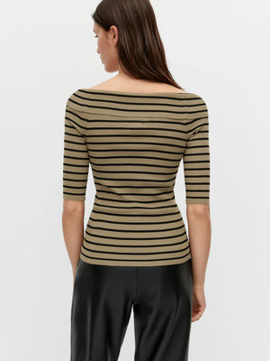 VILZSTUDIOS Off Shoulder Striped Knitted Sweater