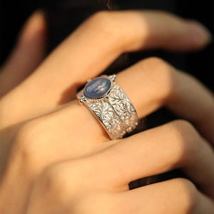 VILZSTUDIOS Elegant Blue Stone Leaf Flower Ring