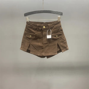 VILZSTUDIOS Vintage High Waist Khaki Denim Skirts