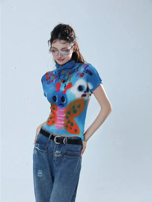 VILZSTUDIOS Graphic Butterfly Pleats T-Shirt