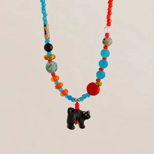 VILZSTUDIOS Colorful Retro Bear Pendant Choker Necklace