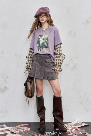VILZSTUDIOS Checkered Layered Print Top