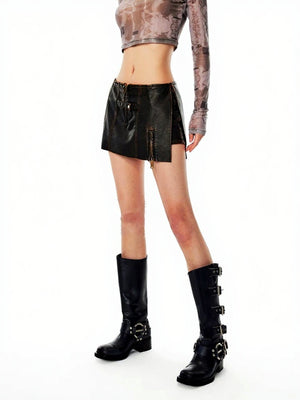 VILZSTUDIOS Distressed Brown PU Leather Mini Shorts