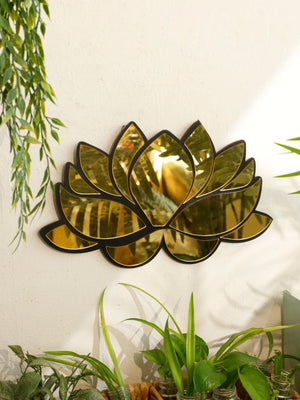 VILZSTUDIOS 1Pc Acrylic Lotus Flower Wall Mirror – Decorative Modern Wall Hanging, Wooden Home Decor for Living Room, Bedroom, and Office