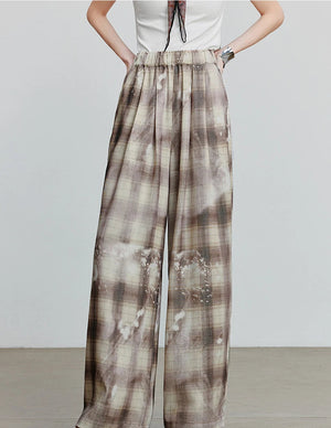 VILZSTUDIOS Plaid Wide Leg Casual Pants