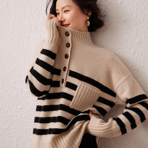 VILZSTUDIOS Cozy Striped High Neck Cashmere Sweater