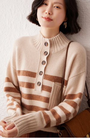 VILZSTUDIOS Cozy Striped High Neck Cashmere Sweater