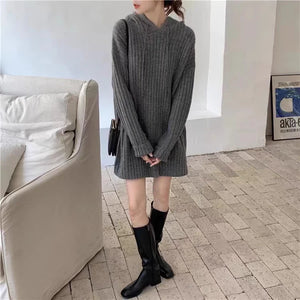 VILZSTUDIOS Cozy Wool Knitted Hooded Mini Dress