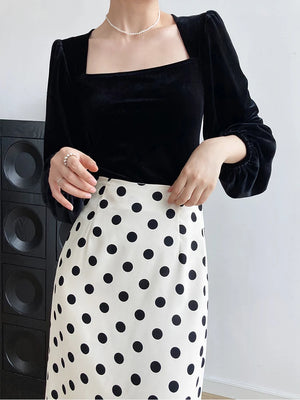VILZSTUDIOS Black Velvet Square Neck Blouse