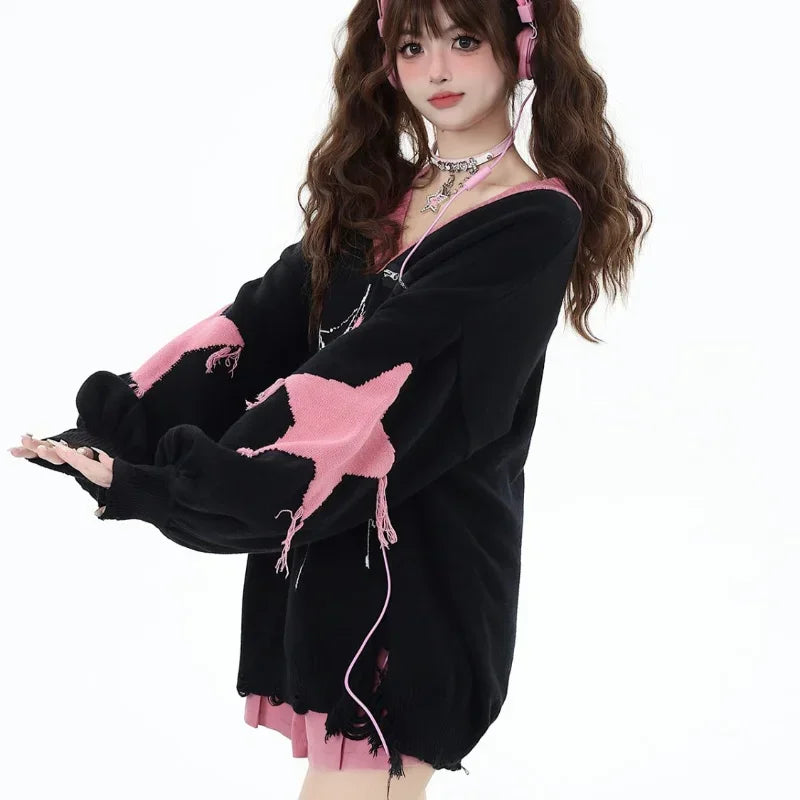 VILZSTUDIOS Gothic Oversized Spider Web Sweater
