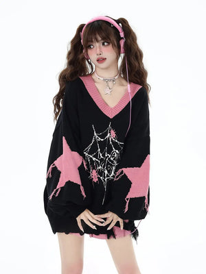 VILZSTUDIOS Gothic Oversized Spider Web Sweater