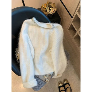 VILZSTUDIOS Elegant French Style Beaded Cardigan