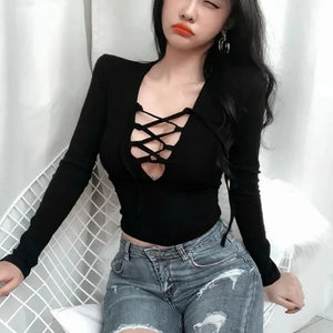 VILZSTUDIOS Sexy Hollow Out V-Neck Strap Top