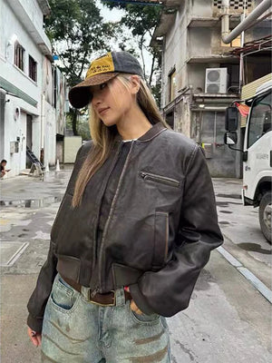 VILZSTUDIOS Vintage Brown PU Leather Jacket