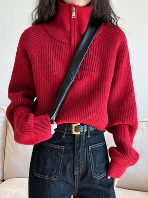 VILZSTUDIOS Turtleneck Semi-Zipper Knitwear Sweater