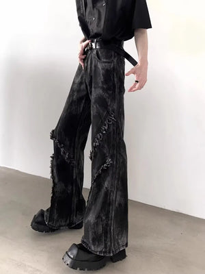 VILZSTUDIOS Black Washed Stacked Flare Denim Jeans