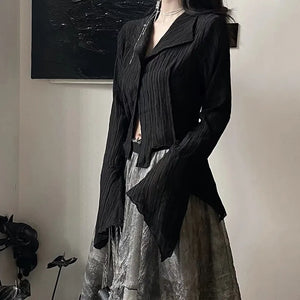 VILZSTUDIOS Gothic Black Irregular Designer Blouse Shirt