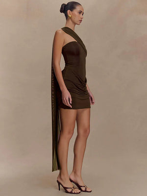 VILZSTUDIOS Sleek One Shoulder Backless Club Mini Dress