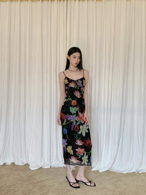 VILZSTUDIOS Black Floral Vacation Bodycon Slip Dress