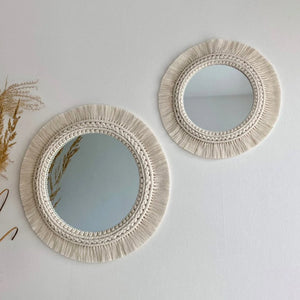 VILZSTUDIOS Decorative Mirrors Wall Decor Macrame Round Mirror Boho Home Decor Mirrors for Bedroom Living Room Bathroom Baby Room Decoration