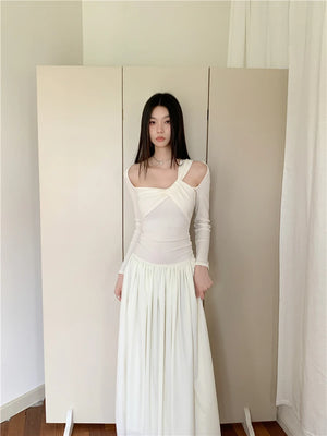 VILZSTUDIOS Elegant White Cut-Out Maxi Dress