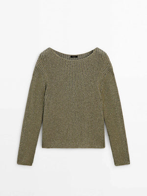 VILZSTUDIOS Green Slouchy Round Neck Sweater