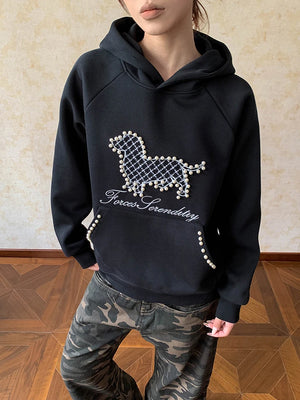 VILZSTUDIOS Pearl Embroidered Loose Fit Hoodie