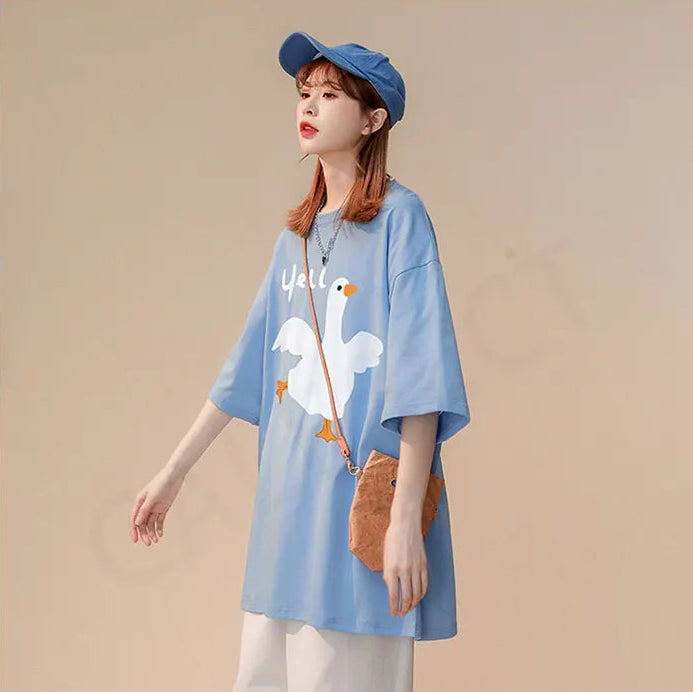 VILZSTUDIOS Oversized Kawaii Duck Cartoon T-Shirt