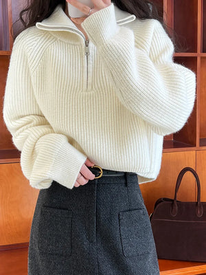 VILZSTUDIOS Turtleneck Semi-Zipper Knitwear Sweater
