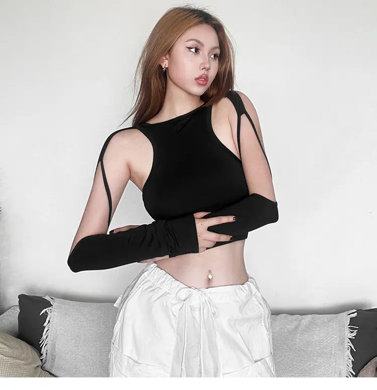 VILZSTUDIOS Hollow Out Slim Crop Top