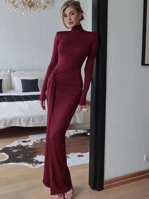 VILZSTUDIOS Sexy Thigh High Split Turtleneck Maxi