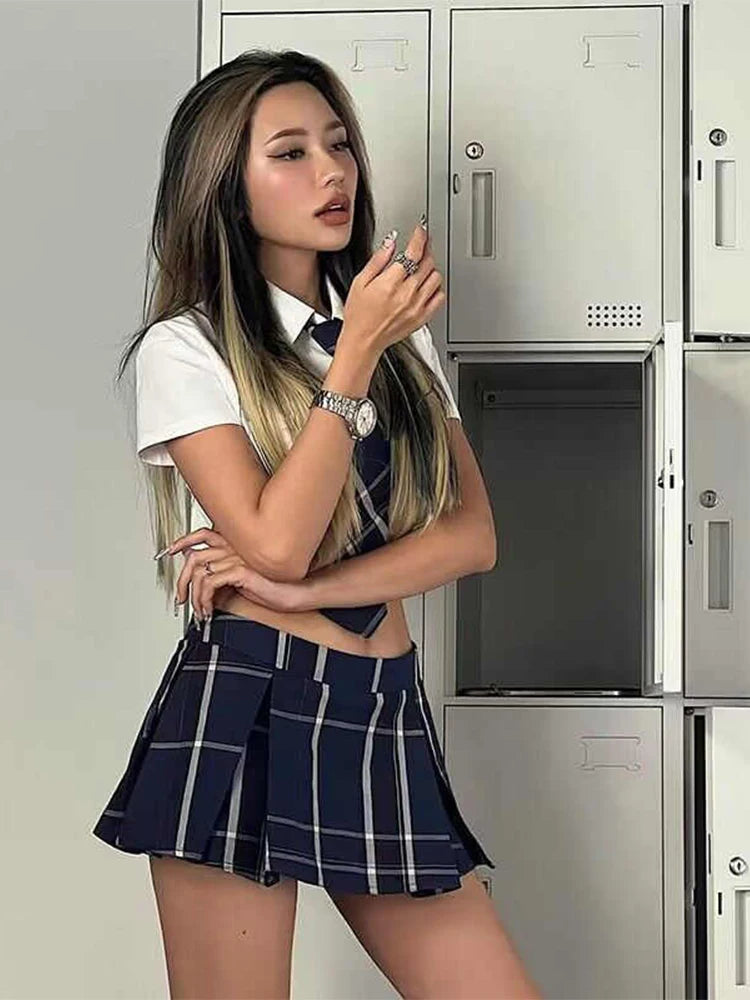 VILZSTUDIOS Retro Plaid Two Piece Set Shirt
