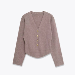 VILZSTUDIOS Elegant Solid V-Neck Knitted Cardigan