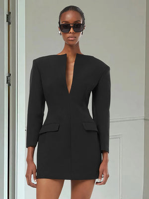 VILZSTUDIOS Sexy Deep V Neck Black Dress