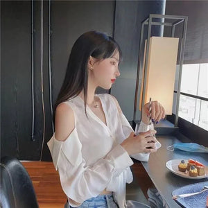 VILZSTUDIOS Chic Hollow Out Off-Shoulder Cropped Shirt