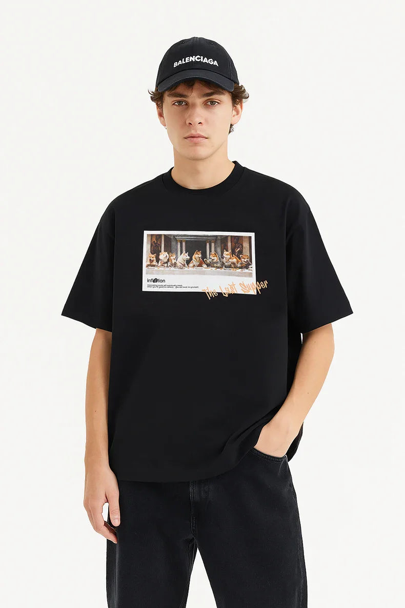 VILZSTUDIOS Funny Shiba Print Cotton T-Shirt