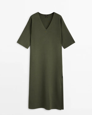 VILZSTUDIOS Casual Knitted Midi Dress with Slit