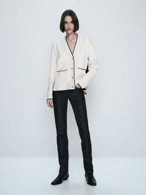 VILZSTUDIOS Classic Slim Fit Patchwork Knitted Cardigan